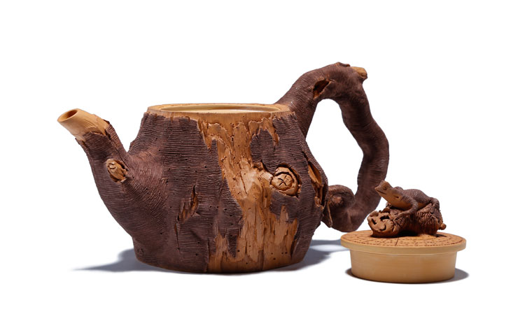 仿木外皮紫砂壺，創(chuàng)意木樁手工雕刻紫砂壺